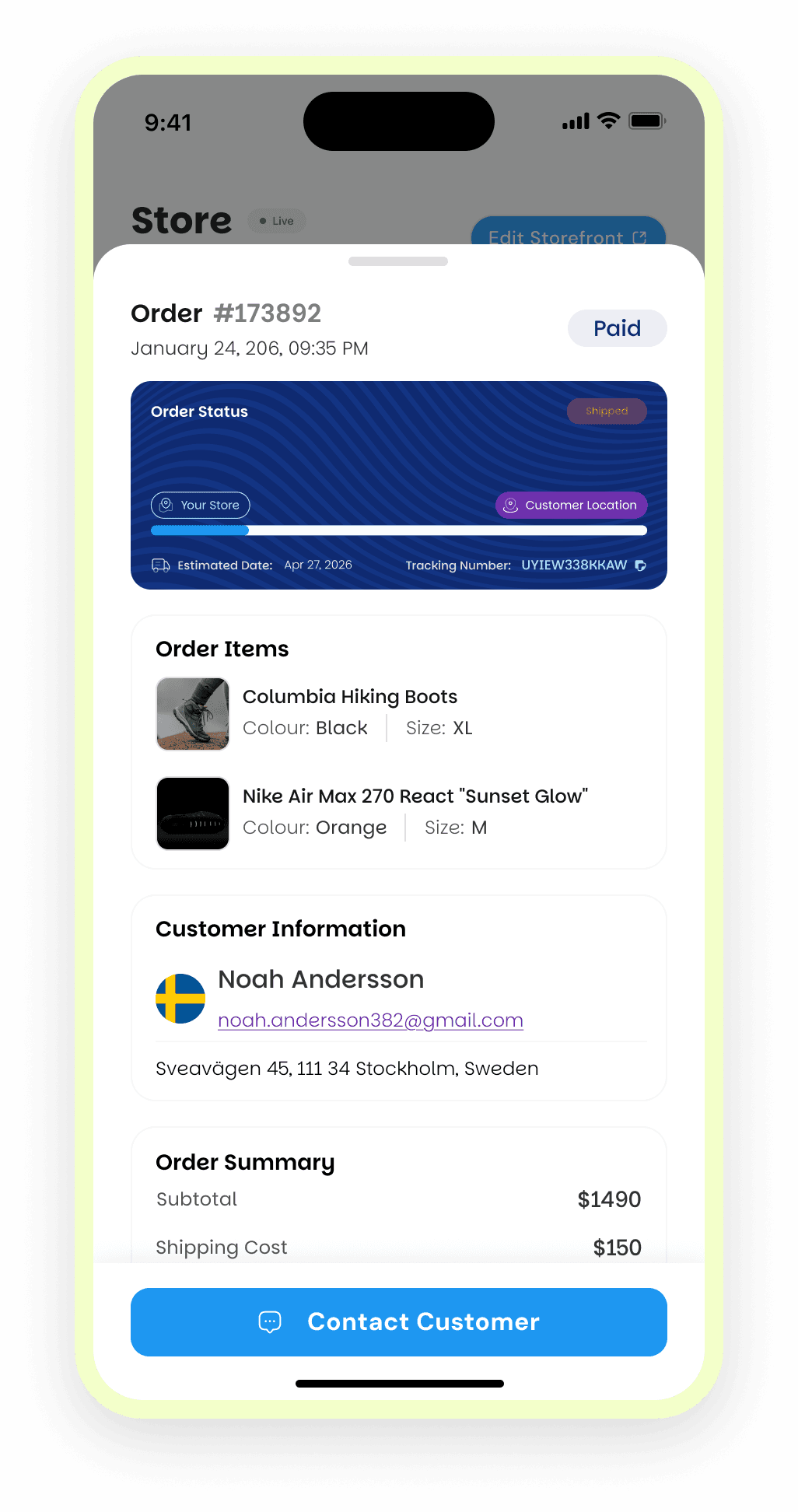 Khaime order detail screen