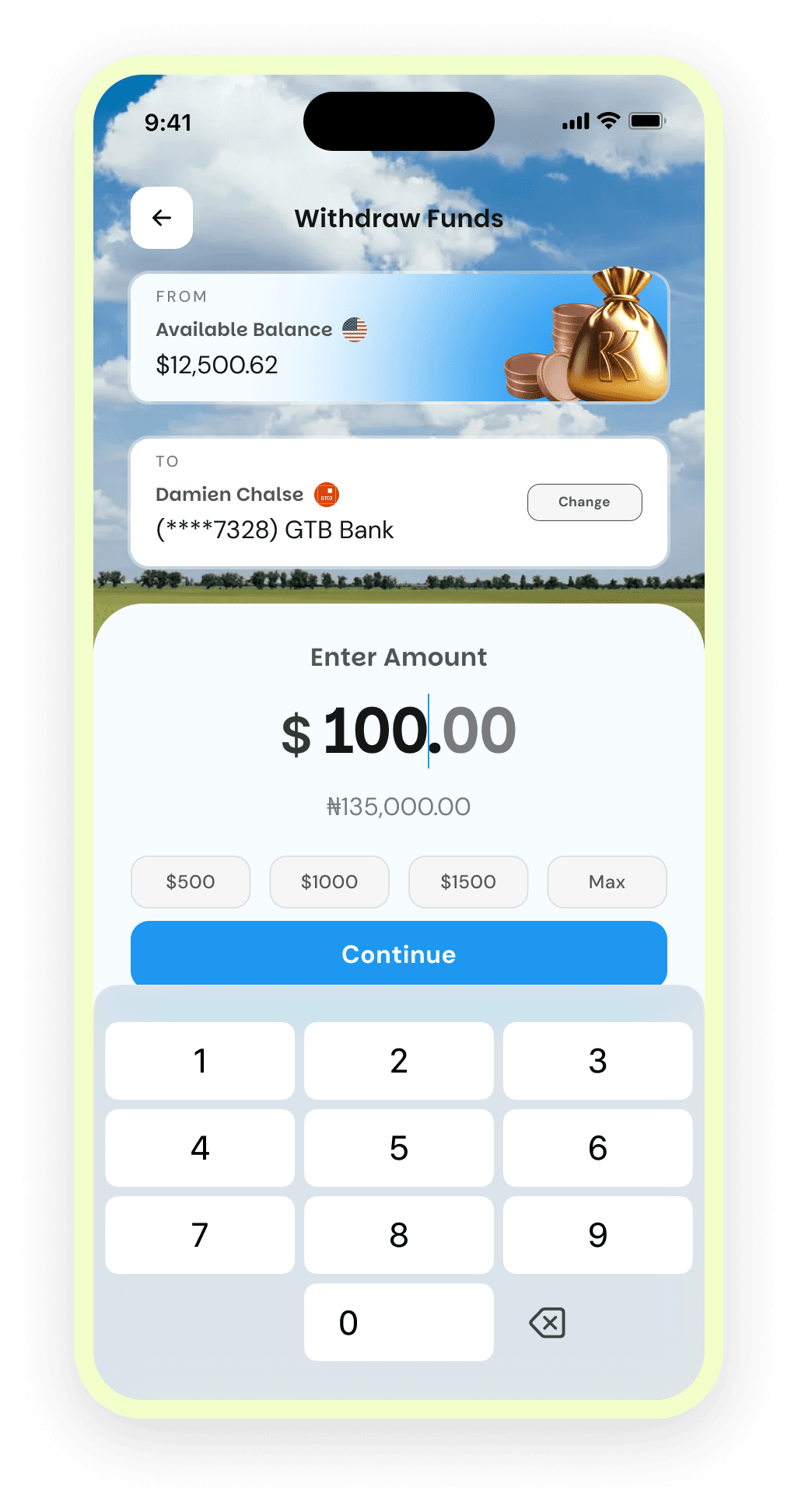 Khaime withdrawal screen