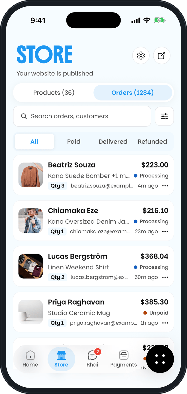 Khaime app orders screen